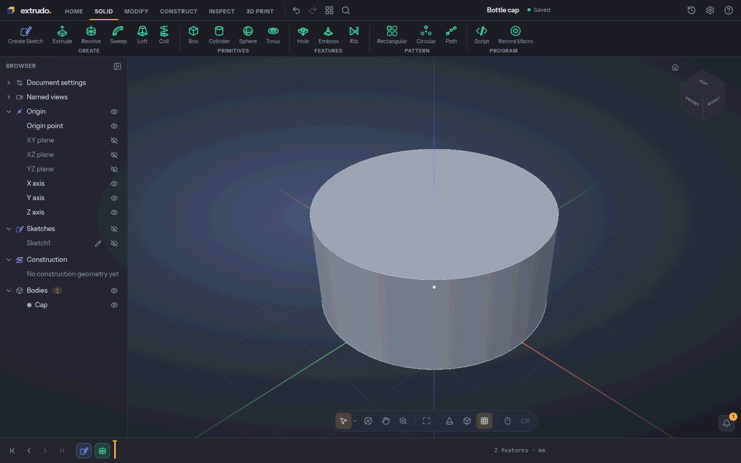 The cap as a solid cylinder named Cap