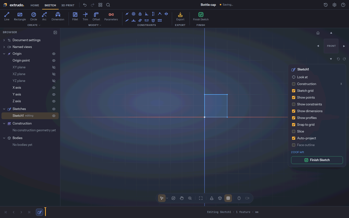 A small rectangle drawn from the origin on the XZ plane