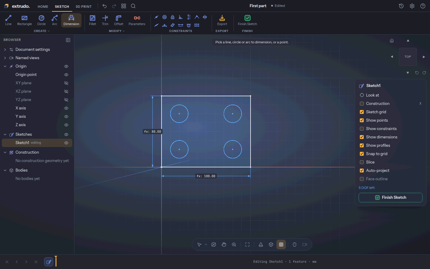 The plate's width and depth dimensioned