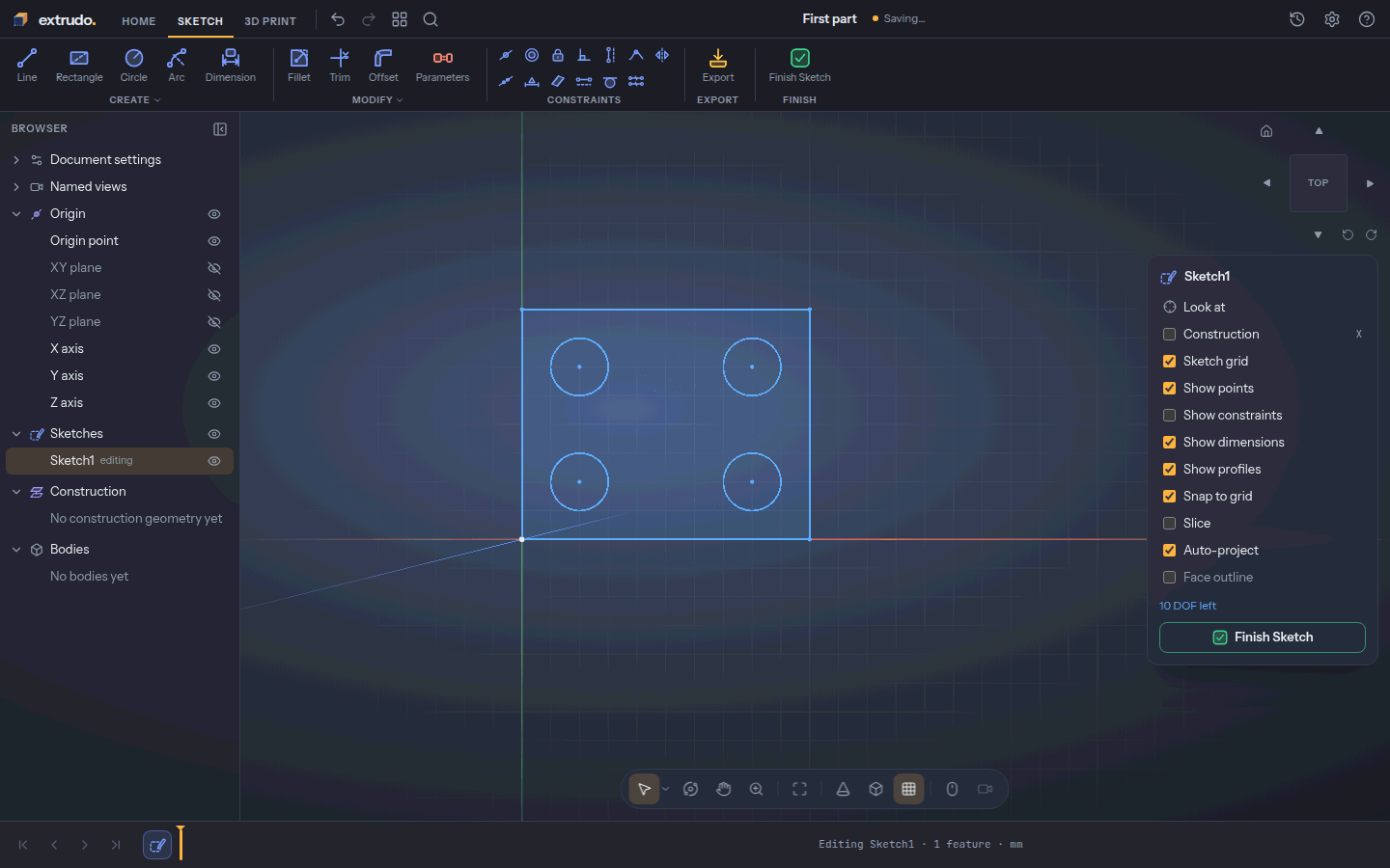 Four circles inside the plate outline